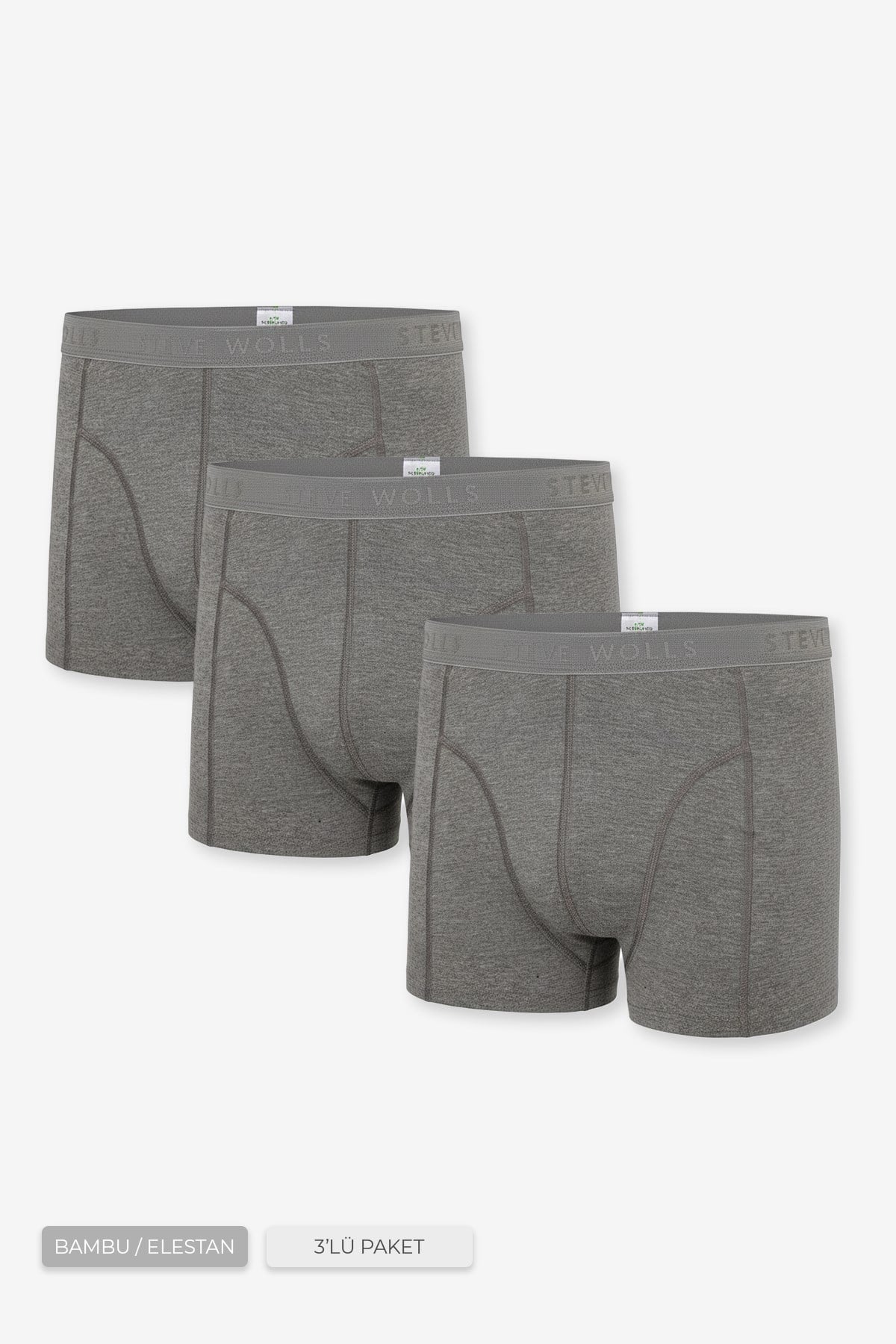 Erkek Gri 3’Lü Klasik Bambu Boxer - 25101
