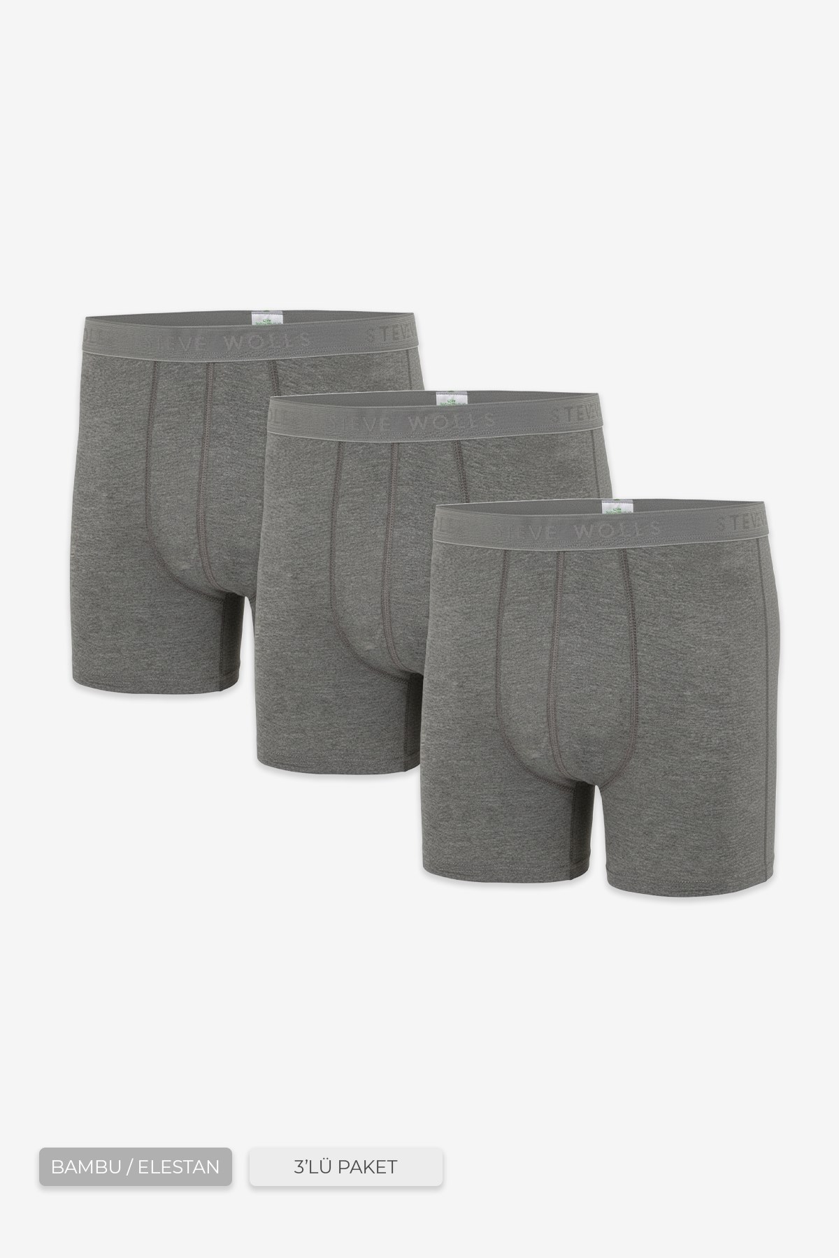 Erkek Gri 3’Lü Uzun Paça Bambu Boxer - 25201