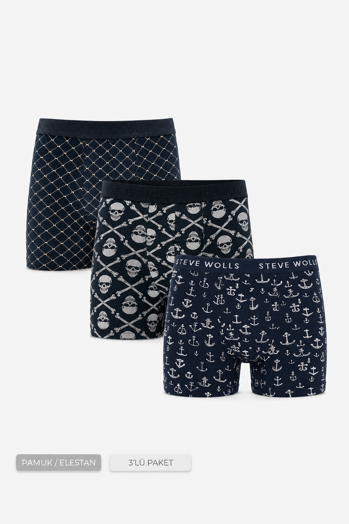 Erkek Karışık Desenli 3'lü Boxer - 23660
