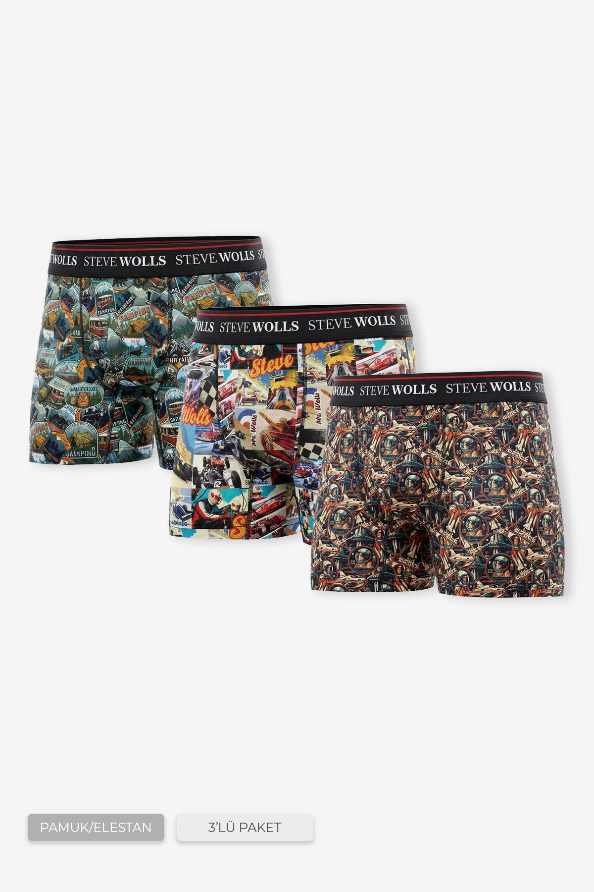 Erkek Karışık Desenli 3'lü Dijital Baskı Boxer - 1100