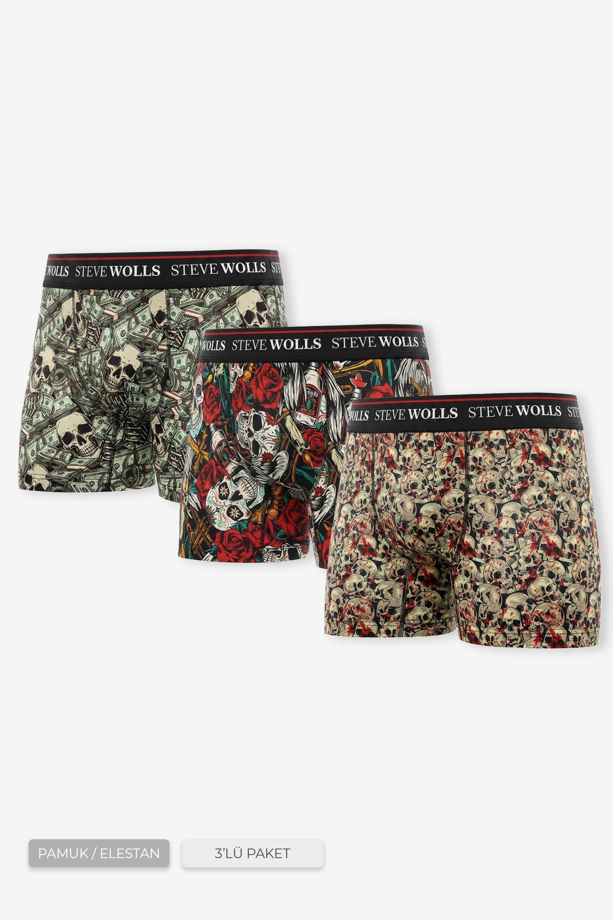 Erkek Karışık Desenli 3'lü Dijital Baskı Boxer - 1102