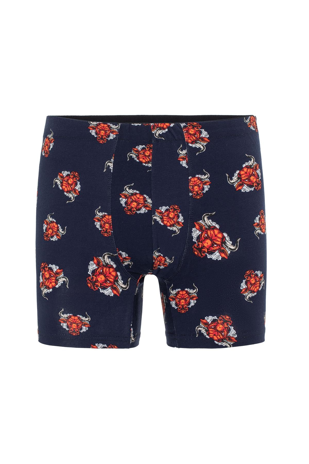 Erkek Lacivert Boğa Desenli Tekli Boxer - 23400