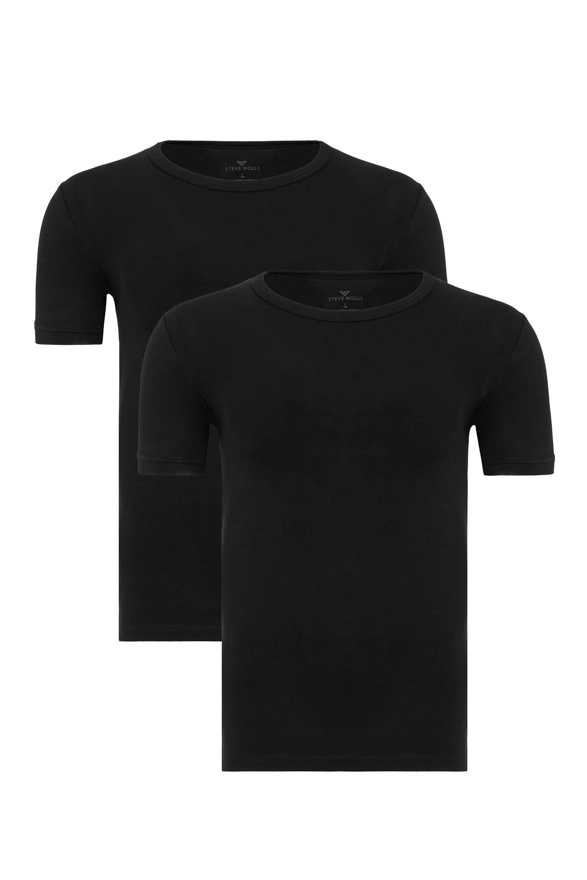 Erkek Siyah 2’Li Yuvarlak Yaka Bambu T-Shirt - 33501