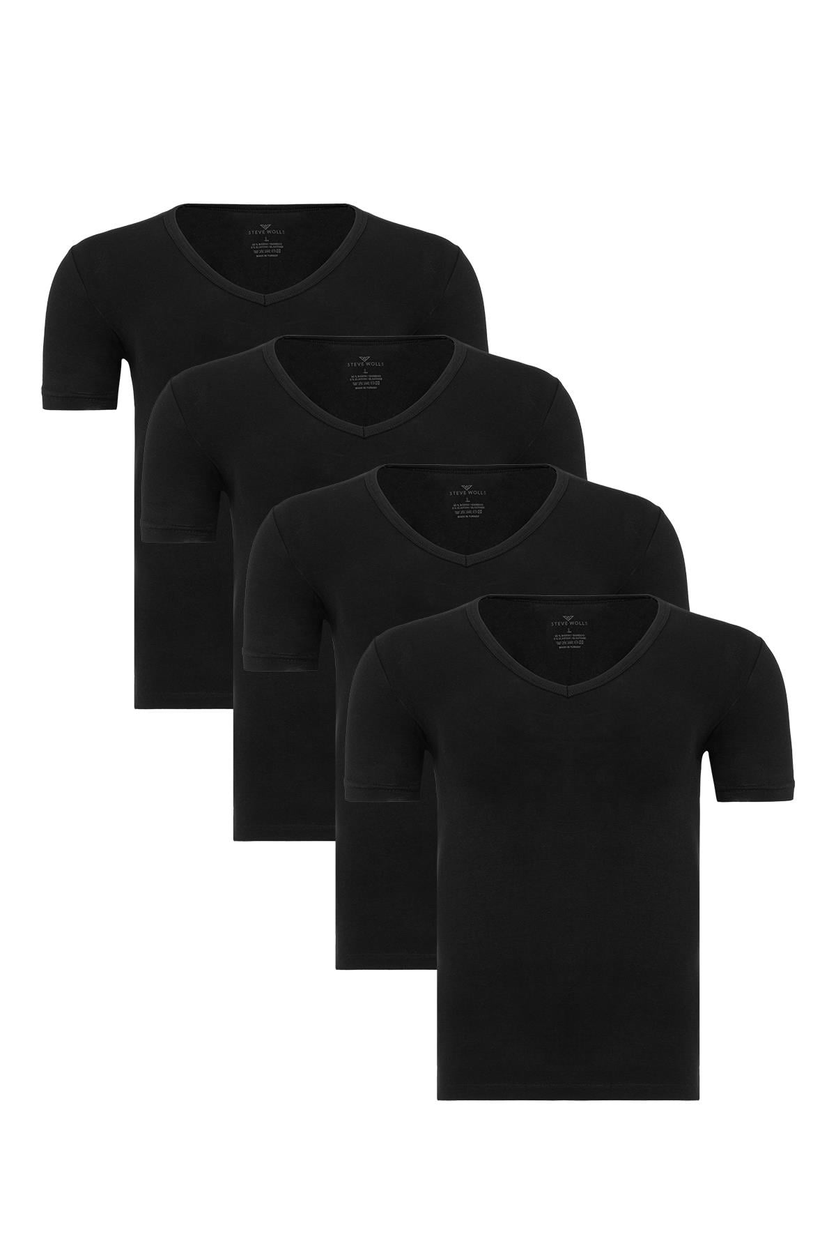 Erkek Siyah 4’Lü V Yaka Bambu T-Shirt - 33602