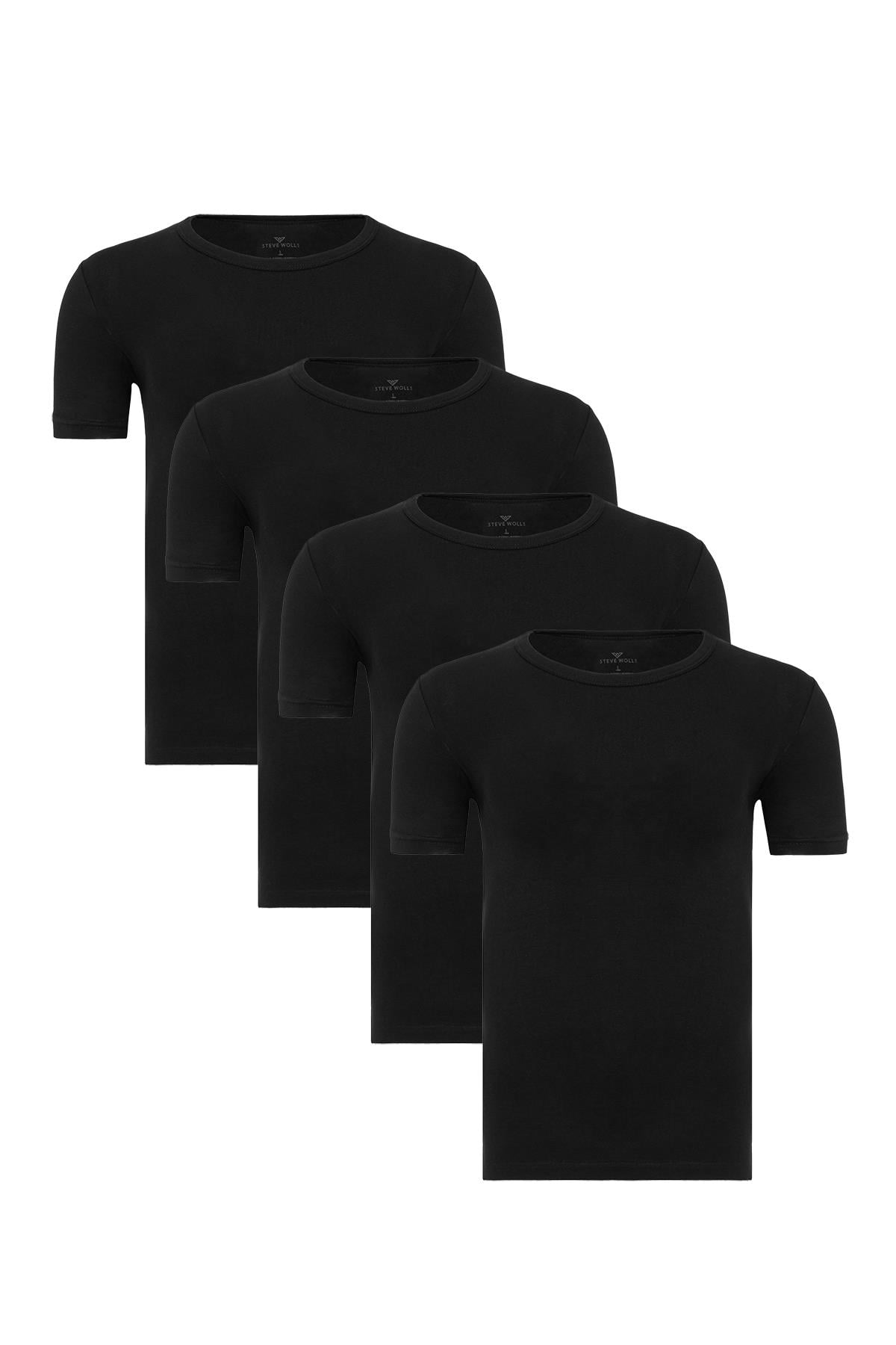 Erkek Siyah 4’Lü Yuvarlak Yaka Bambu  T-Shirt  - 33502