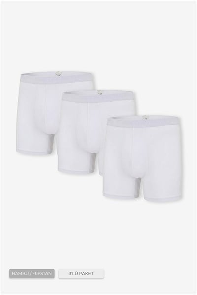 Erkek Beyaz 3’Lü Uzun Paça Bambu Boxer - 25201