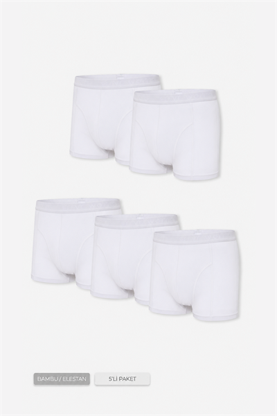 Erkek Beyaz 5’Li Klasik Bambu Boxer - 25103