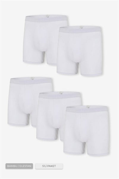 Erkek Beyaz 5’Li Uzun Paça Bambu Boxer - 25203