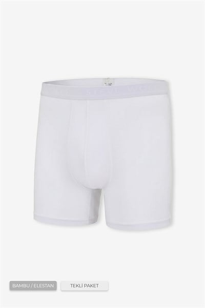 Erkek Beyaz Tekli Uzun Paça Bambu Boxer - 25200