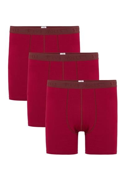 Erkek Bordo 3’Lü Uzun Paça Bambu Boxer - 25201