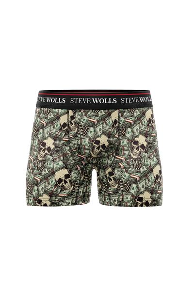 Erkek Dolarlı Kurukafa Desenli Tekli Dijital Baskı Boxer - 1040