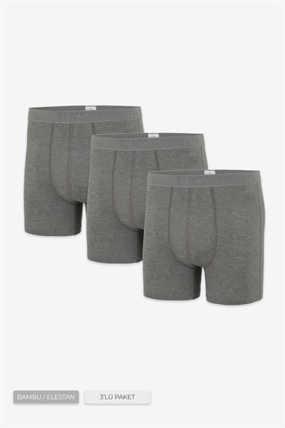 Erkek Gri 3’Lü Uzun Paça Bambu Boxer - 25201