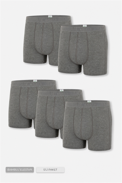 Erkek Gri 5’Li Uzun Paça Bambu Boxer - 25203