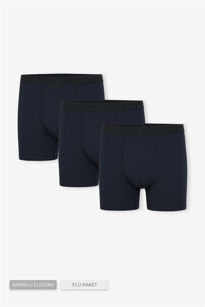 Erkek Lacivert 3’Lü Uzun Paça Bambu Boxer - 25201