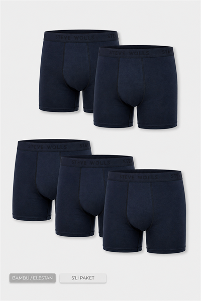 Erkek Lacivert 5’Li Uzun Paça Bambu Boxer - 25203