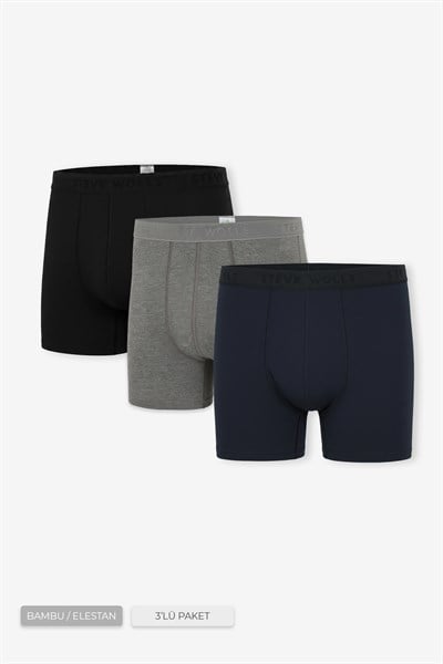 Erkek Renkli 3’Lü Uzun Paça Bambu Boxer - 25202