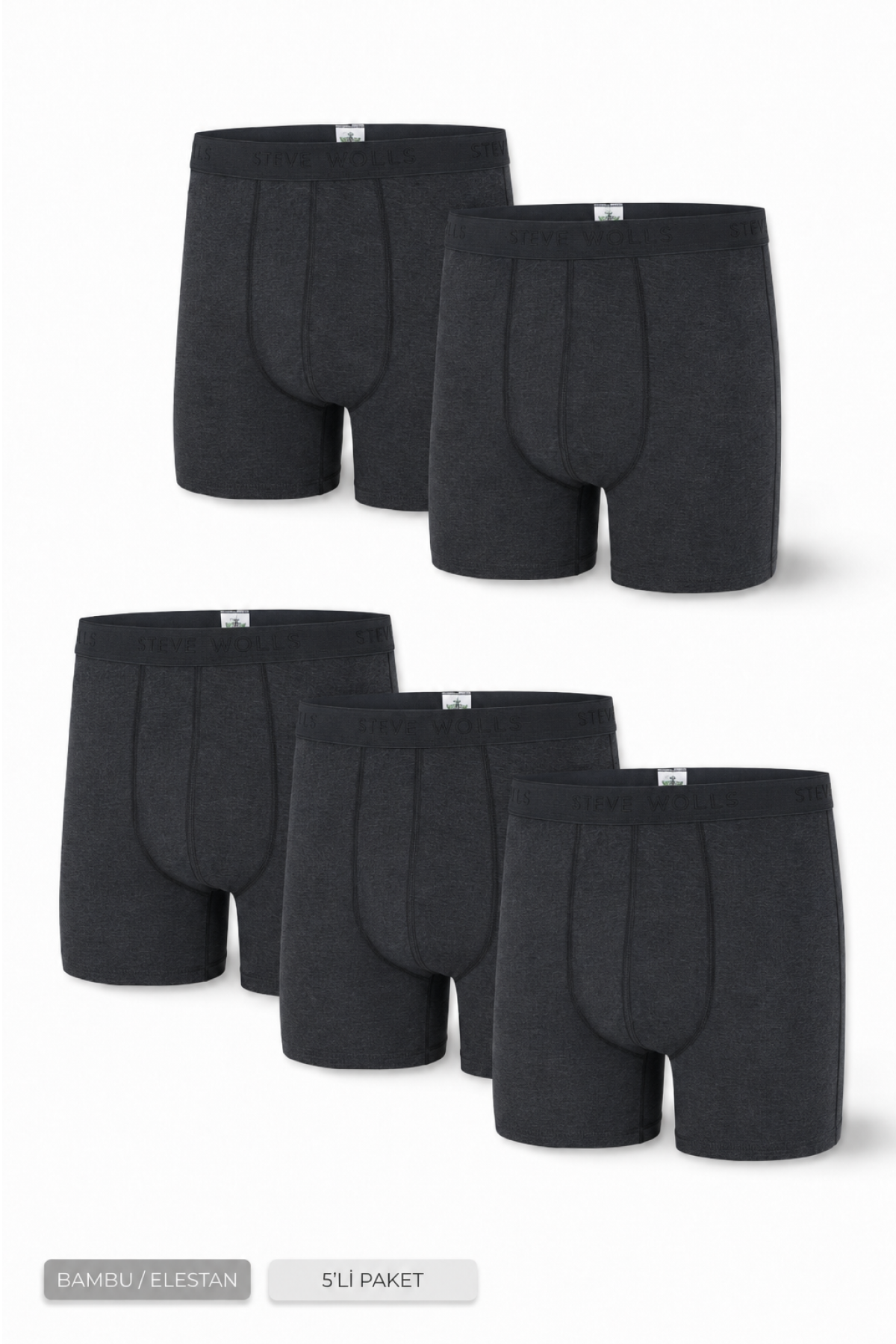 Erkek Antrasit 5’Li Uzun Paça Bambu Boxer - 25203