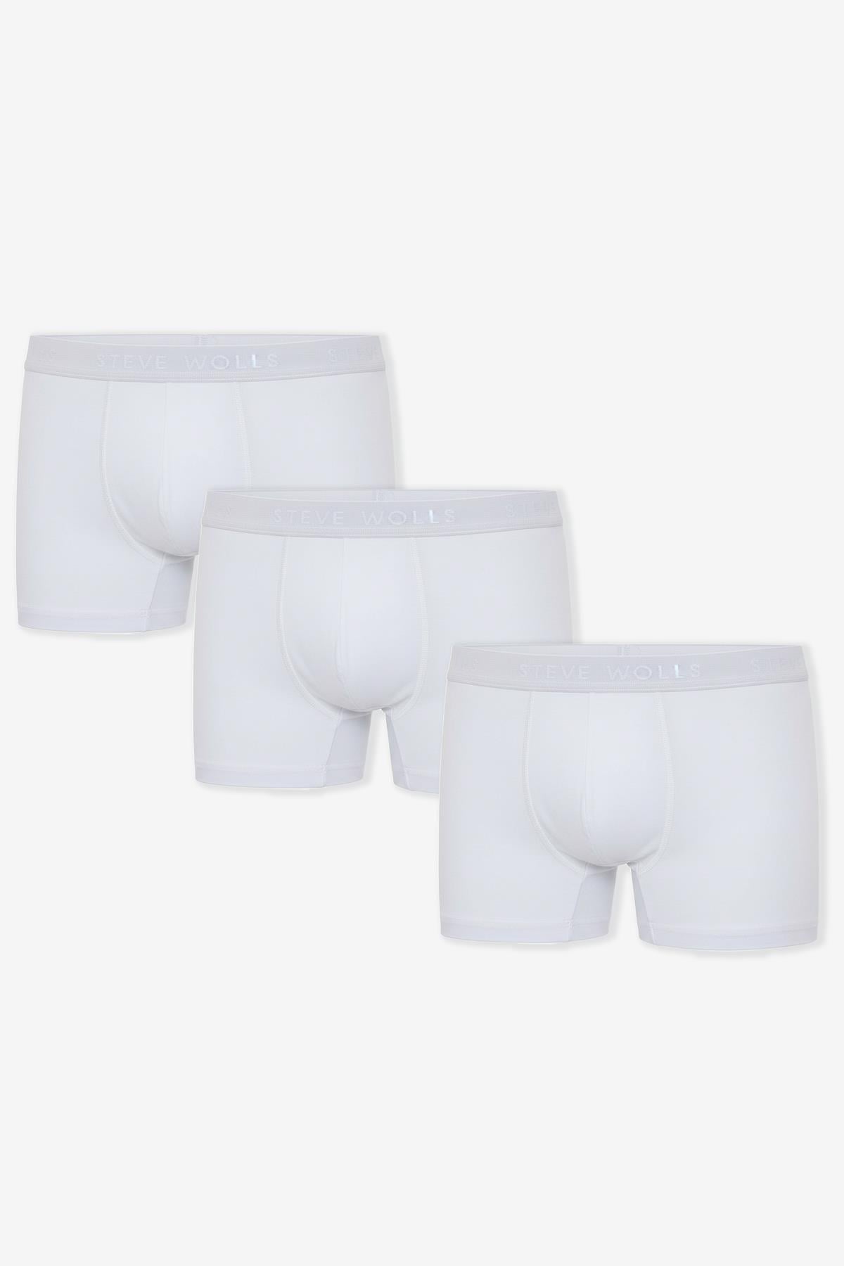 Erkek Beyaz 3’Lü Likralı Boxer - 24101