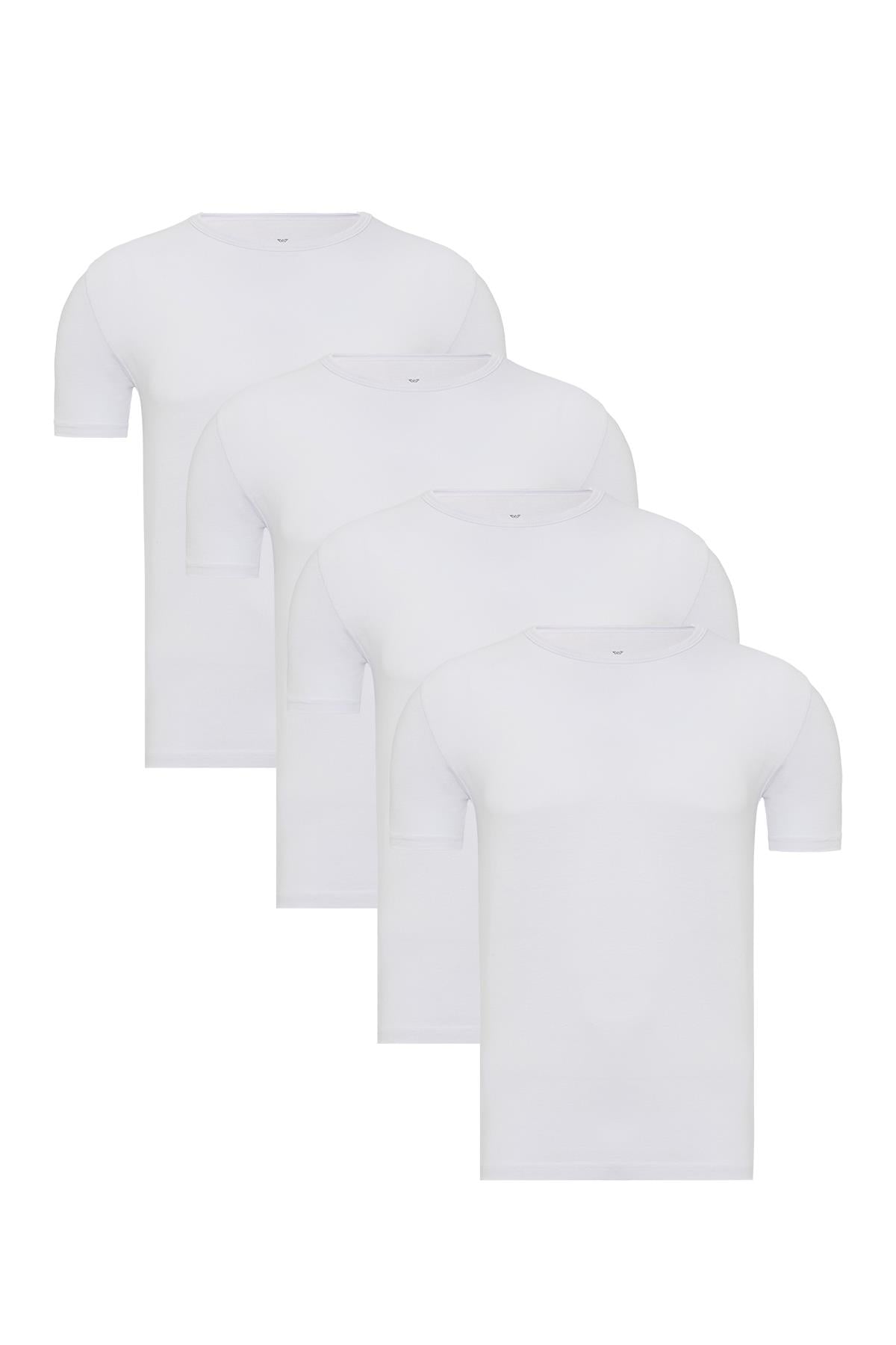 Erkek Beyaz 4’Lü Yuvarlak Yaka Bambu T-Shirt - 33502