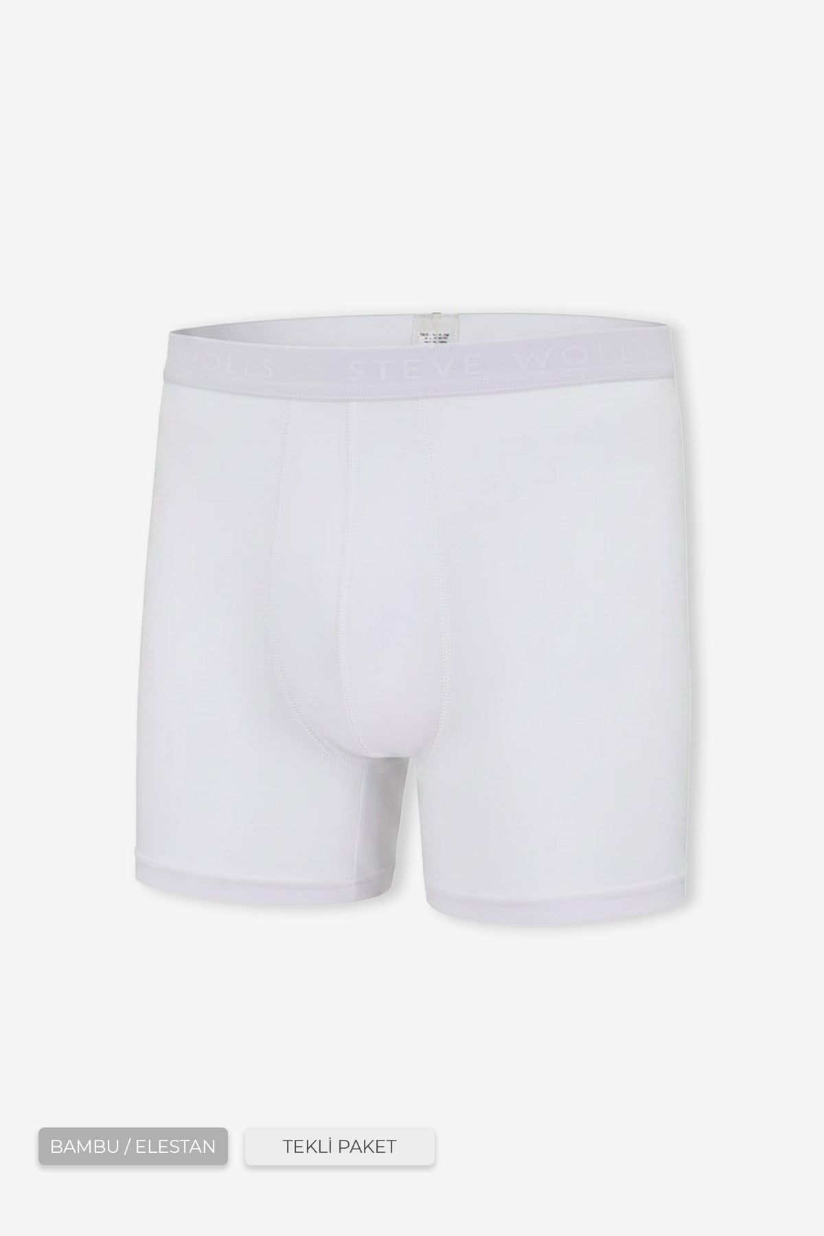 Erkek Beyaz Tekli Uzun Paça Bambu Boxer - 25200
