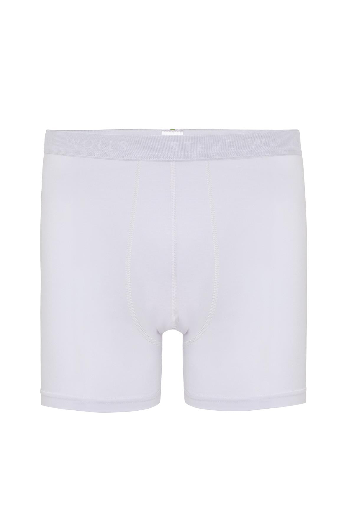 Erkek Beyaz Tekli Uzun Paça Bambu Boxer - 25200