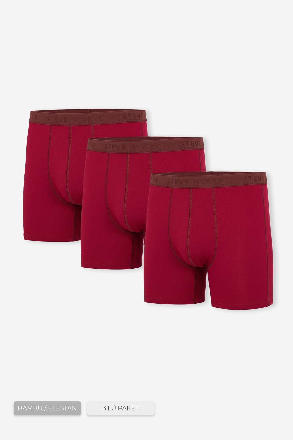 Erkek Bordo 3’Lü Uzun Paça Bambu Boxer - 25201