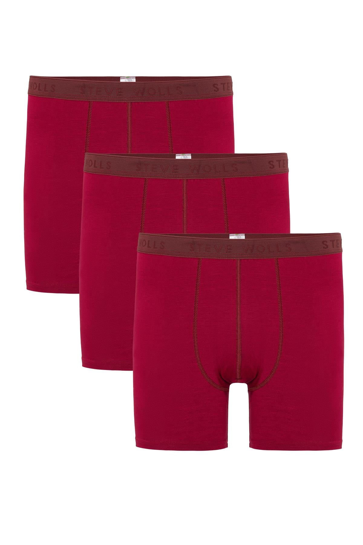 Erkek Bordo 3’Lü Uzun Paça Bambu Boxer - 25201