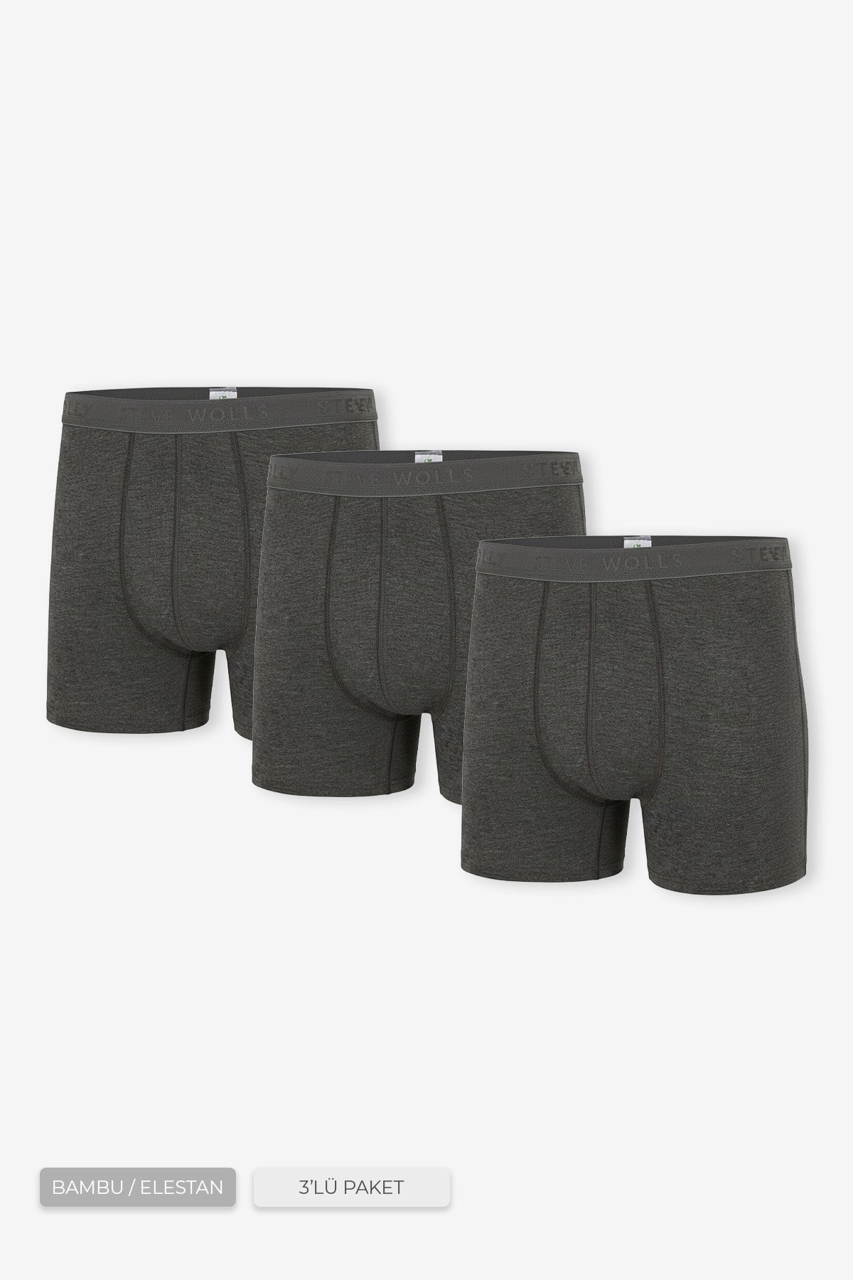 Erkek Büyük Beden 3'lü Antrasit Uzun Paça Bambu Boxer - 25206