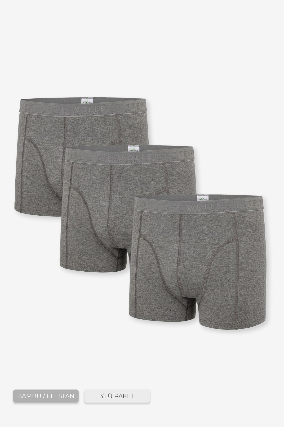 Erkek Gri 3’Lü Klasik Bambu Boxer - 25101