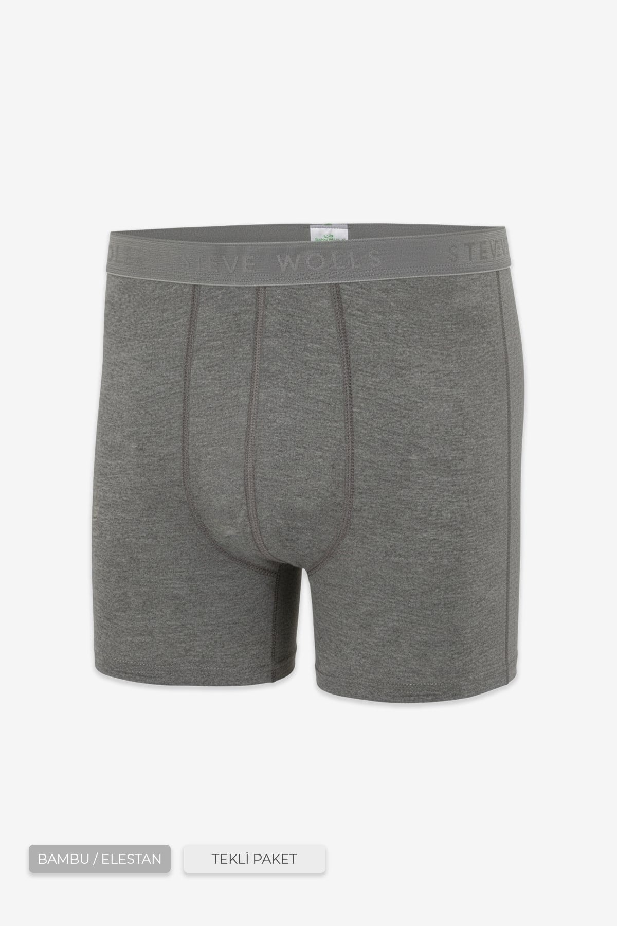 Erkek Gri Tekli Uzun Paça Bambu Boxer - 25200