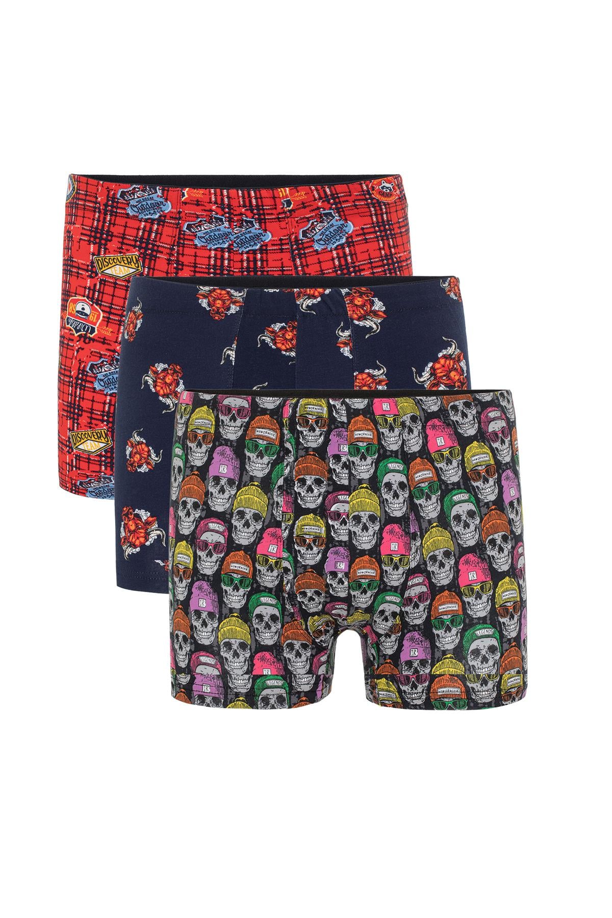 Erkek Karışık Desenli 3’Lü Boxer - 23652