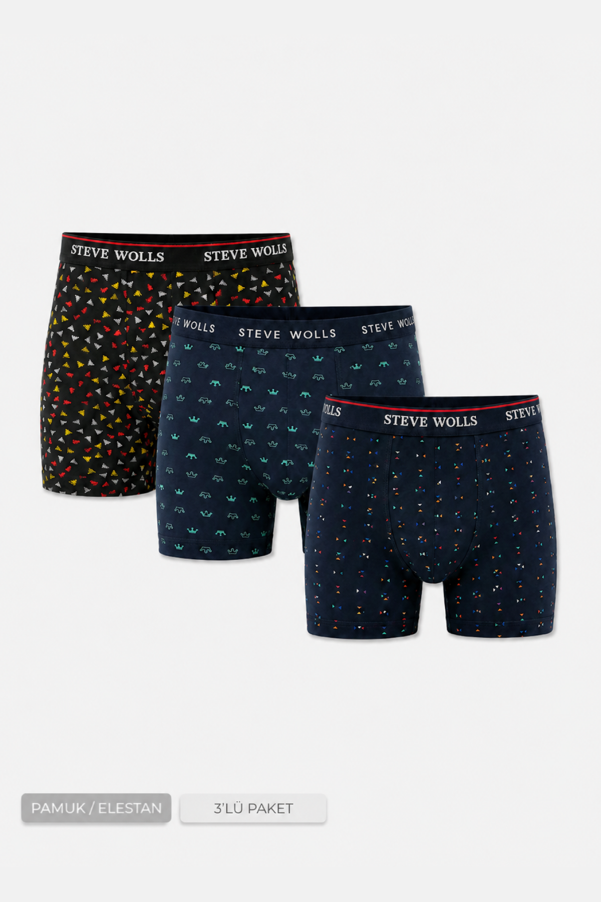 Erkek Karışık Desenli 3'lü Boxer - 23661