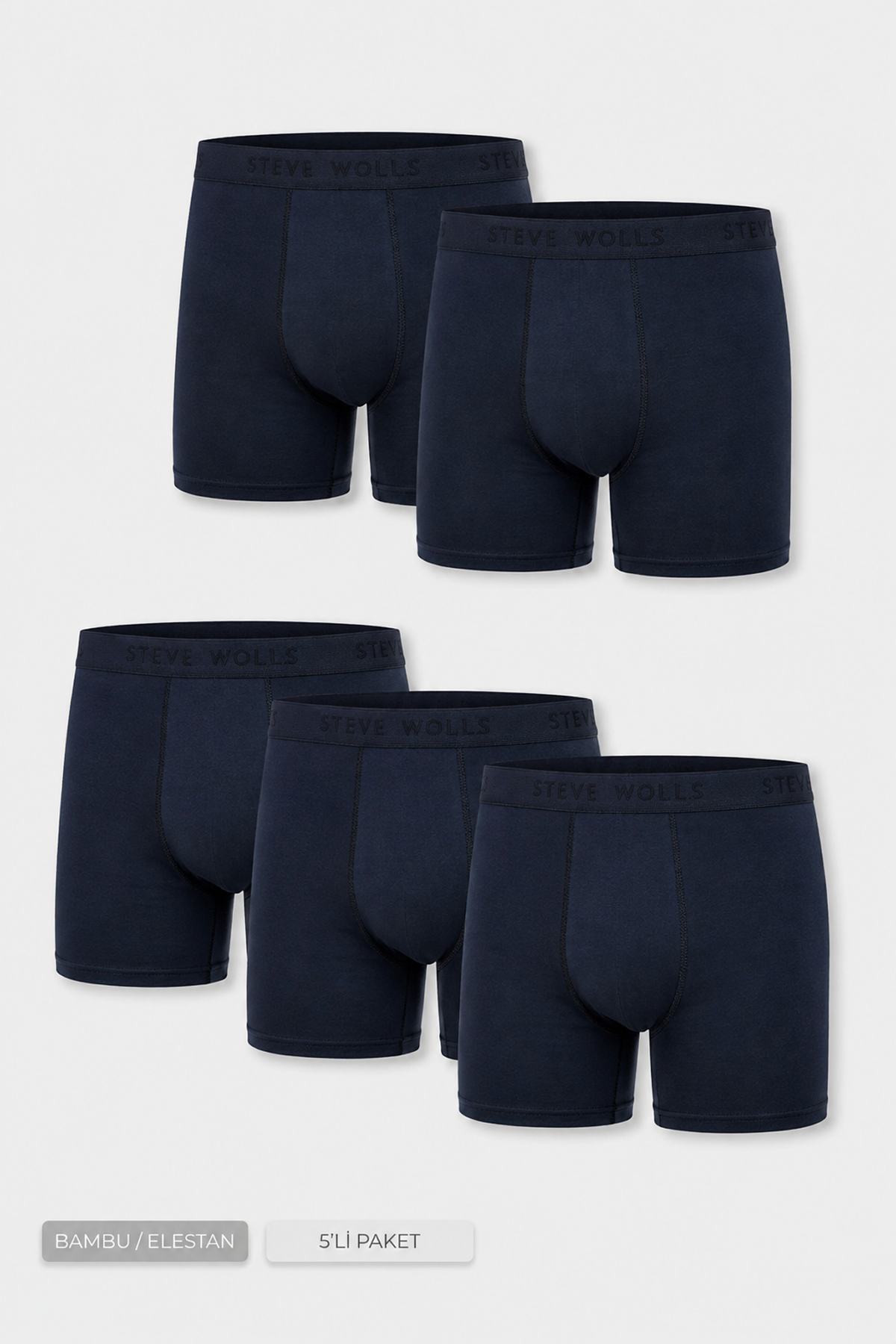Erkek Lacivert 5’Li Uzun Paça Bambu Boxer - 25203