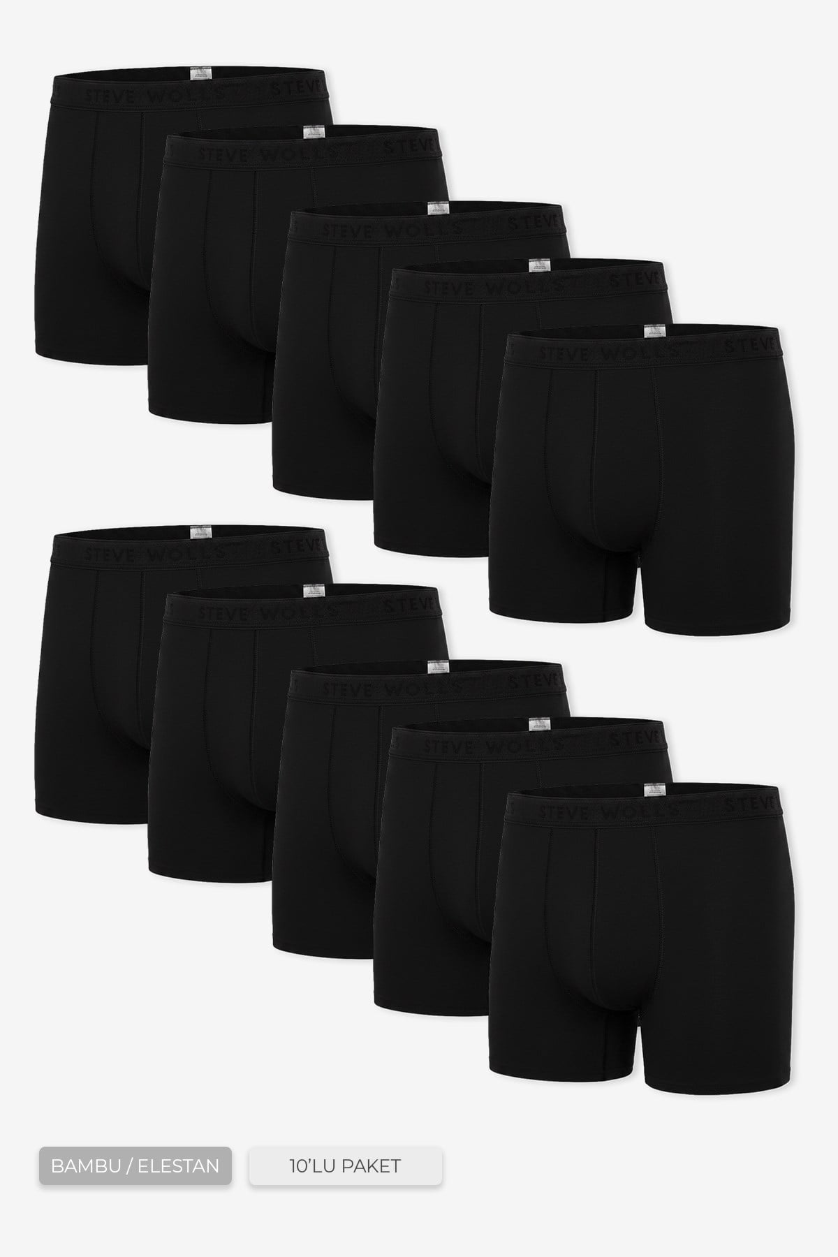 Erkek Siyah 10’Lu Uzun Paça Bambu Boxer - 25210