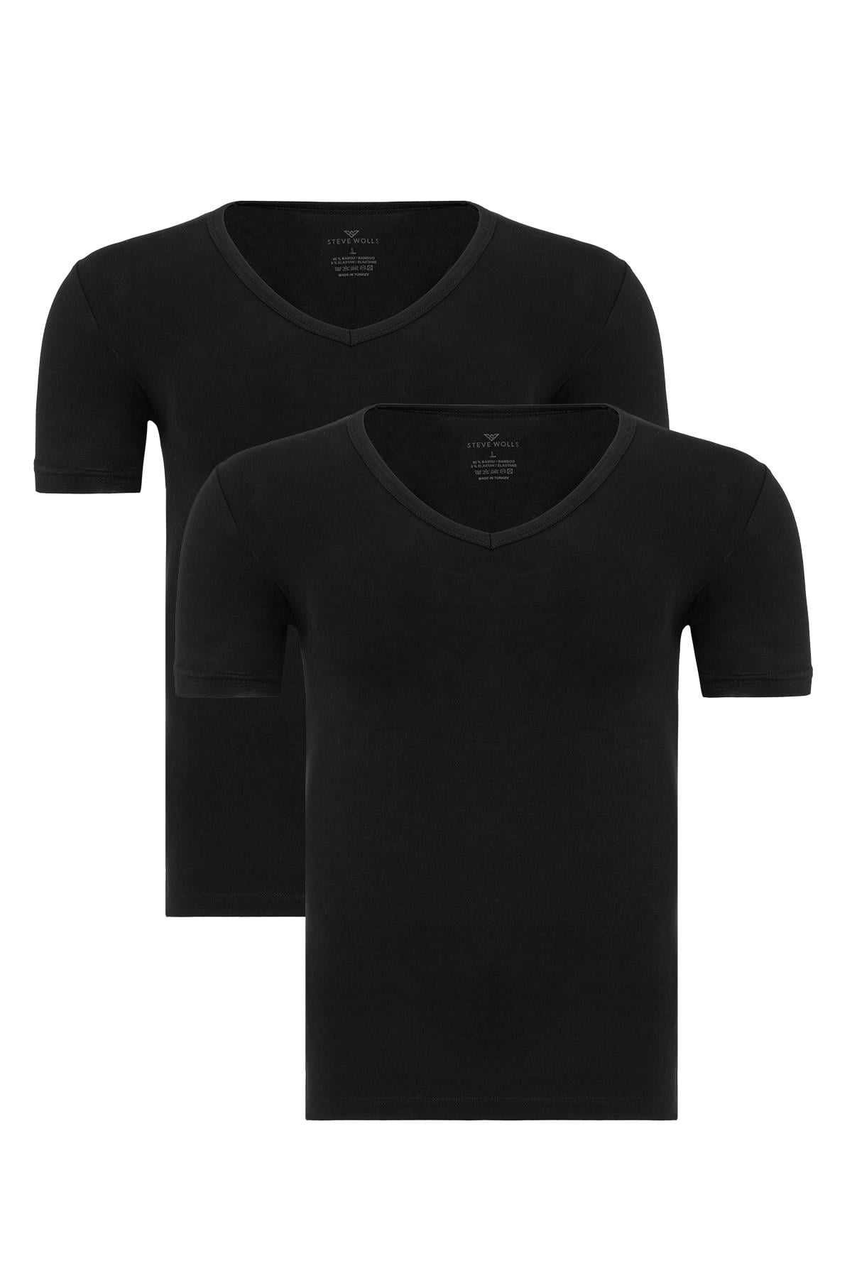 Erkek Siyah 2’Li V Yaka Bambu T-Shirt - 33601