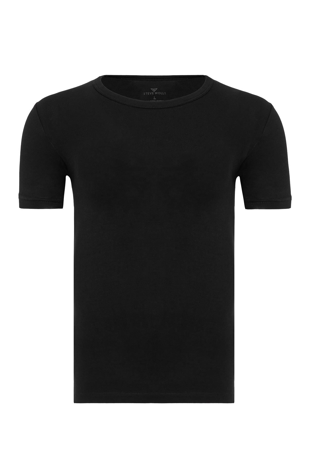 Erkek Siyah Tekli Yuvarlak Yaka Bambu T-Shirt - 33500
