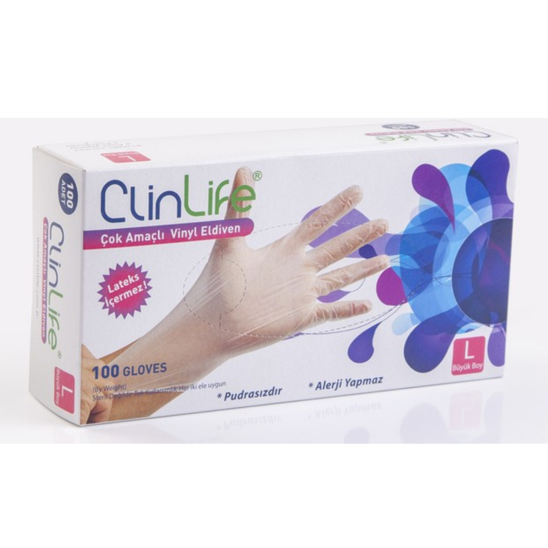 ClinLife Vinil Eldiven Pudrasız L Büyük Boy 100pcs