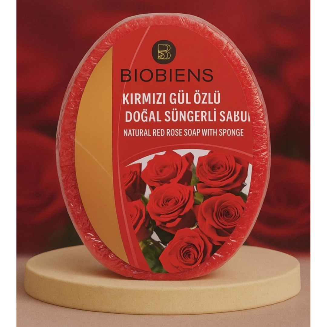 Biobiens Süngerli Sabun 130gr. Kırmızı Gül