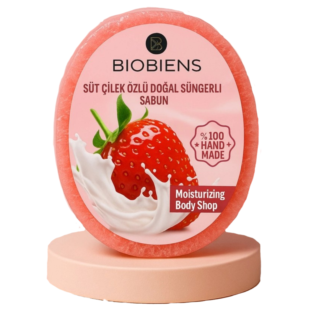 Biobiens Süngerli Sabun 135gr. Süt Çilek Özlü