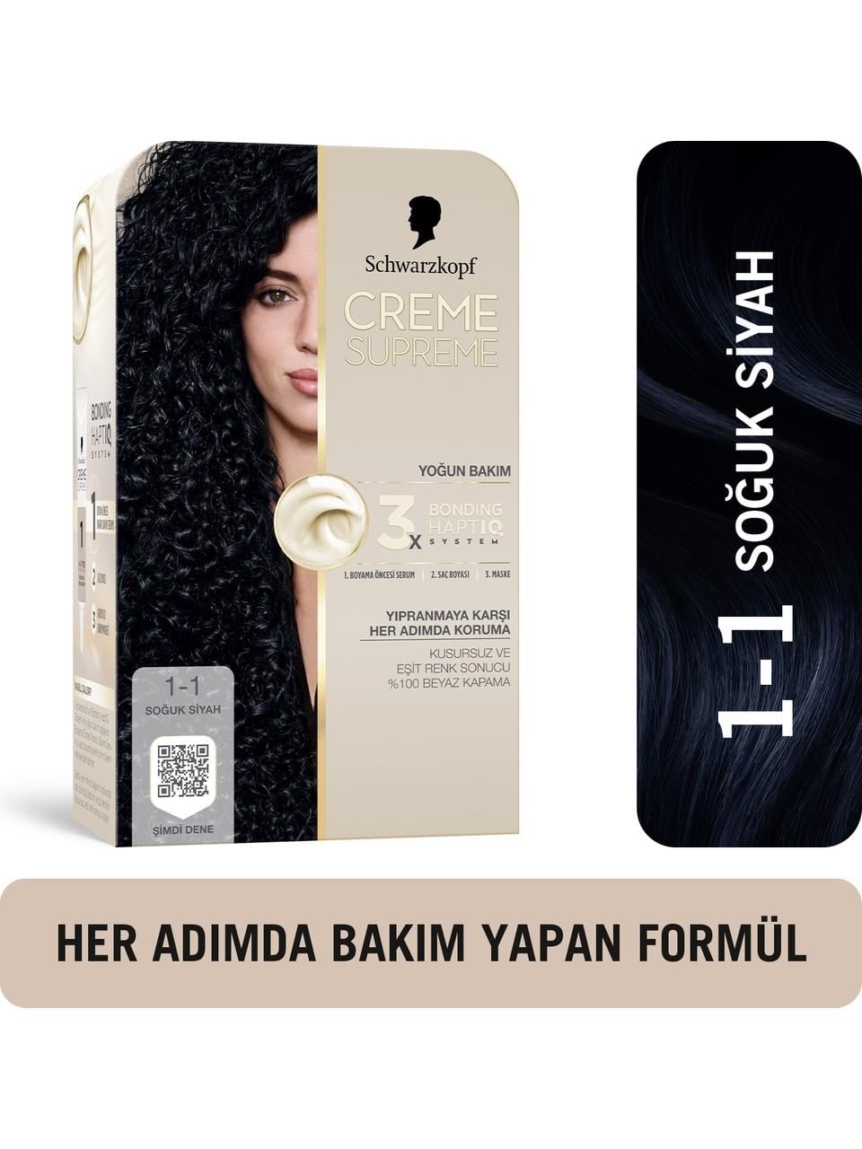 Schwarzkopf Creme Supreme Kit Boya 1-1 Soğuk Siyah