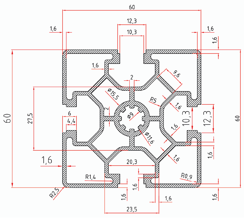 60 X 60 Eloksalli Si̇gma Alümi̇nyum Profi̇l