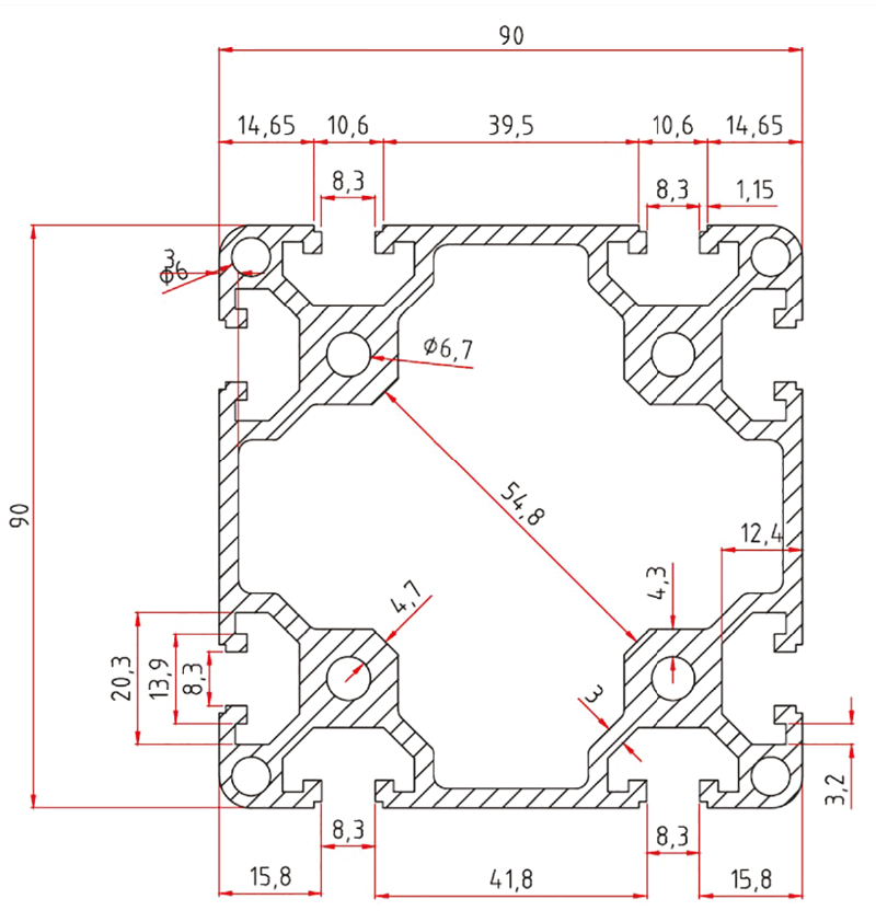 90 X 90 Eloksalli Si̇gma Alümi̇nyum Profi̇l
