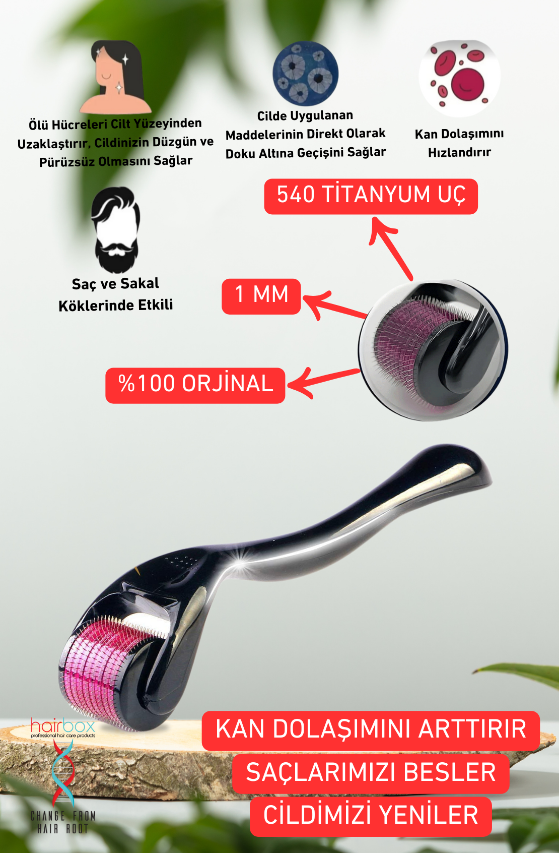 Dermaroller Titanyum Uçlu 540 İğneli 1.00 Mm