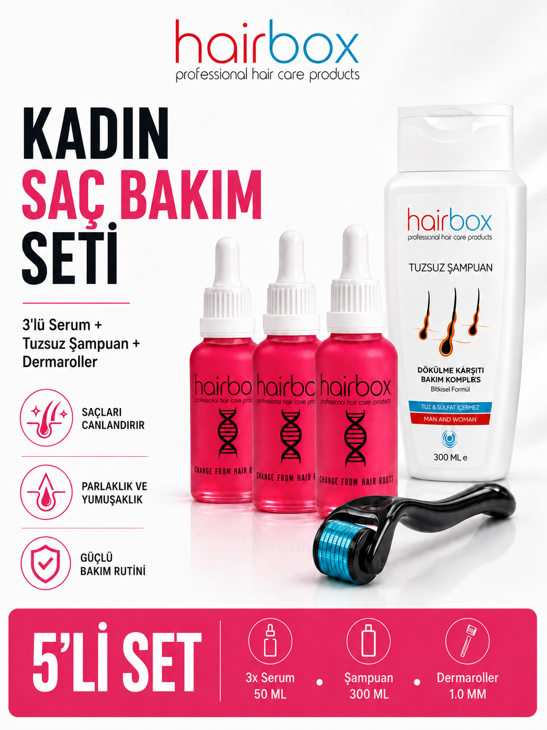 Kadın Saç Çıkarıcı Serum, Saç Çıkaran Serum , Saç Çıkartıcı - ( 3 Adet Serum Roller Şampuan )