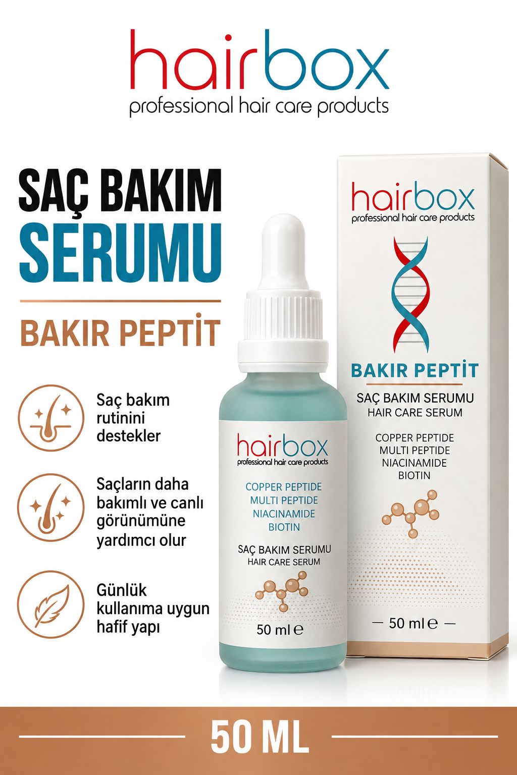 Bakır Peptit/ Copper Peptide+Multı Peptıde+Nıacınamıde+ Biotin - Saç Bakım Serumu 50 ml