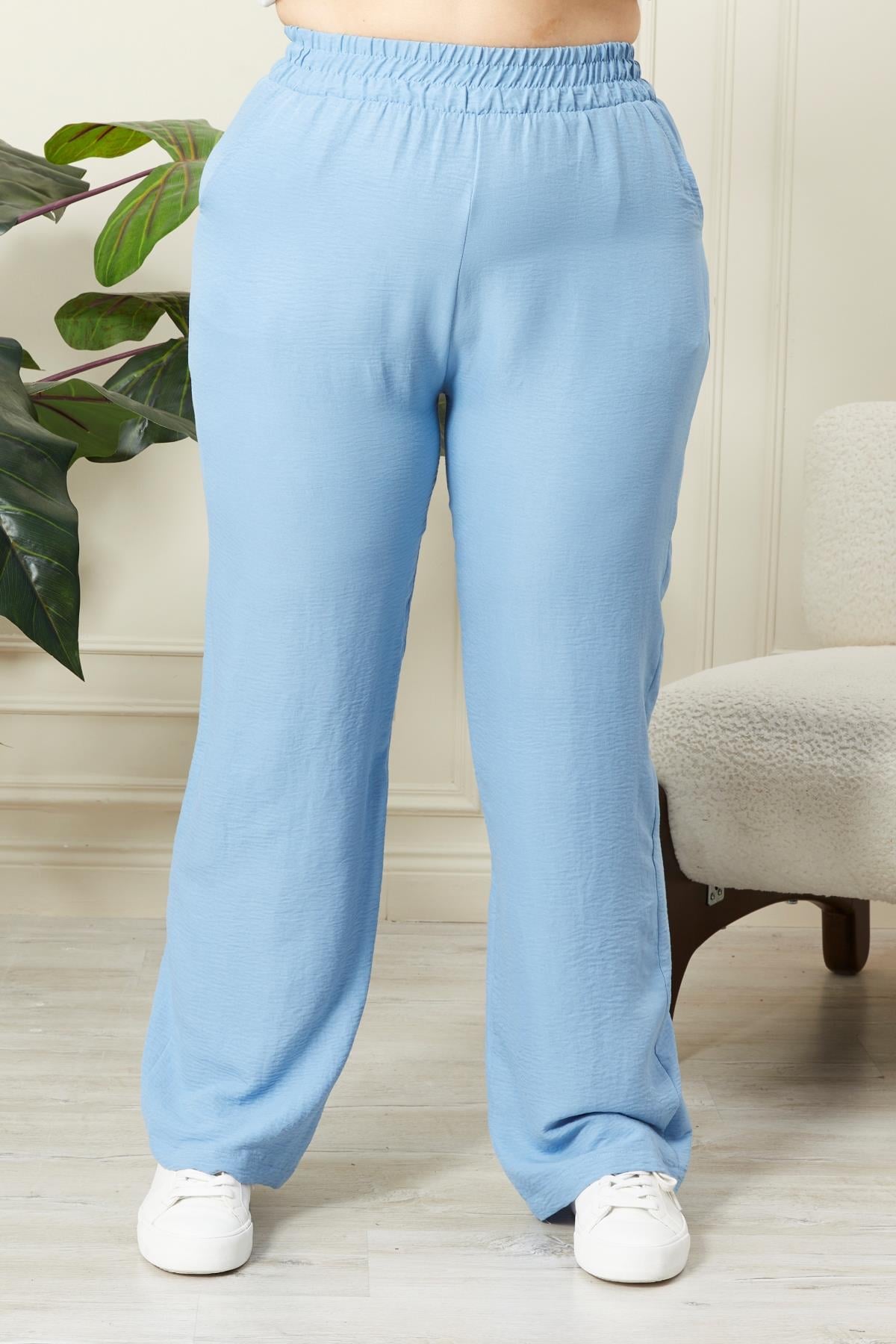 Rmg Beli Lastikli Geniş Paça Büyük Beden Bebe Mavi Pantolon