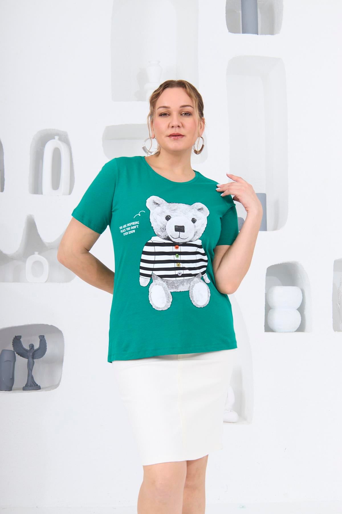 Rmg Ayıcık Baskılı Büyük Beden Benetton Tişört