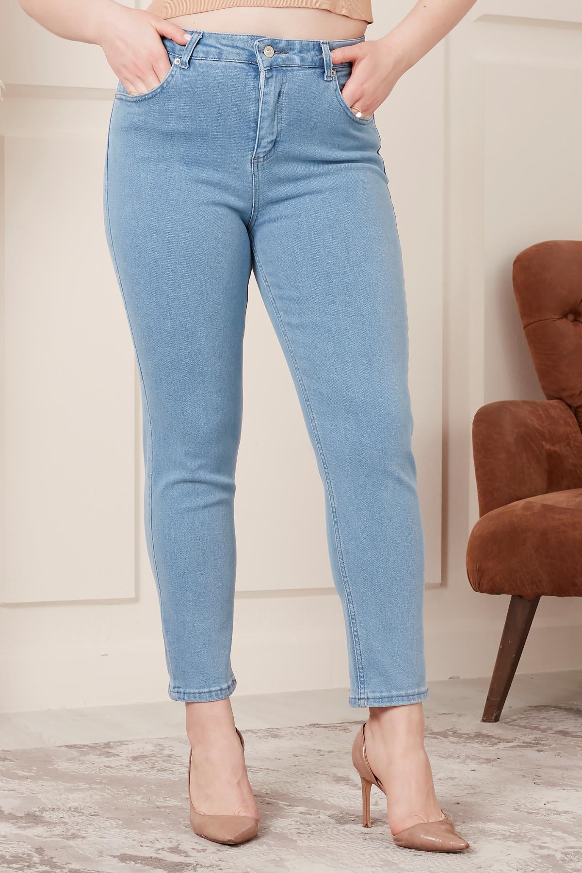 Rmg Büyük Beden Mom Jeans Buz Mavisi Pantolon