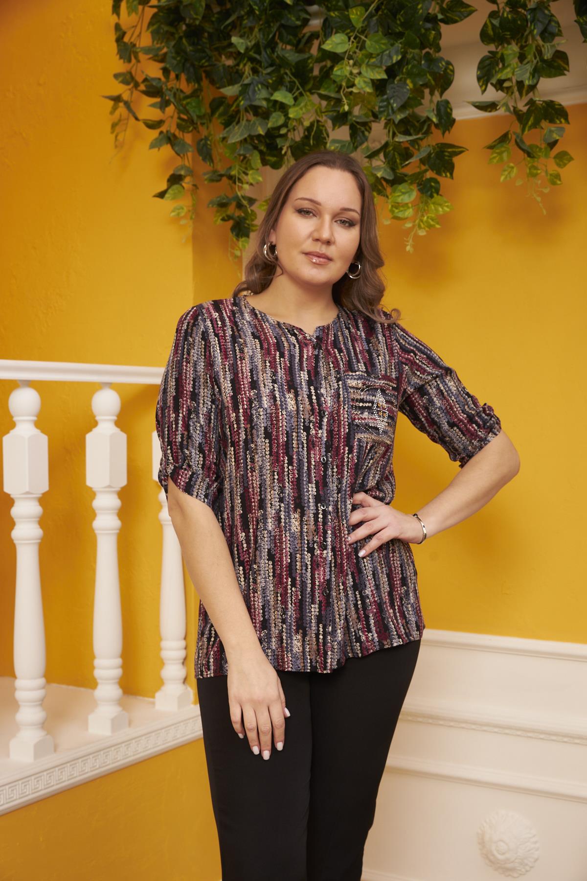 Rmg Cep Taş Detaylı Desenli Büyük Beden Bordo Gömlek