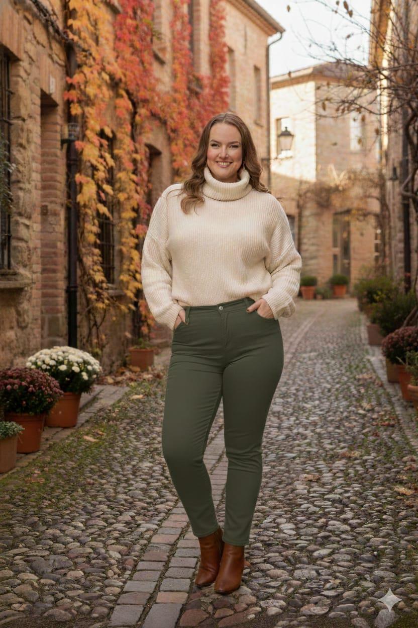 Büyük Beden Haki Pamuk Pantolon